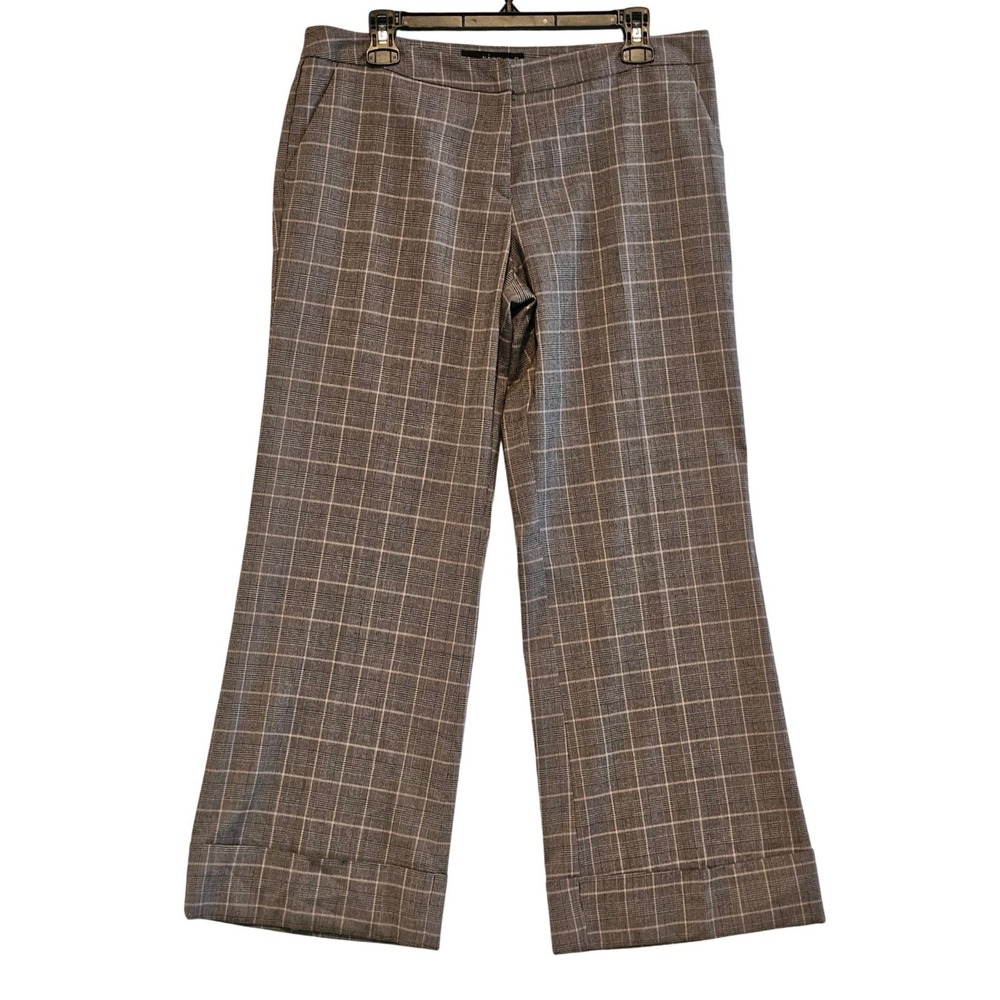View‎ Women's Plaid Wide Leg Cropped Pants Size 12 Gray Pink Classic Tailored